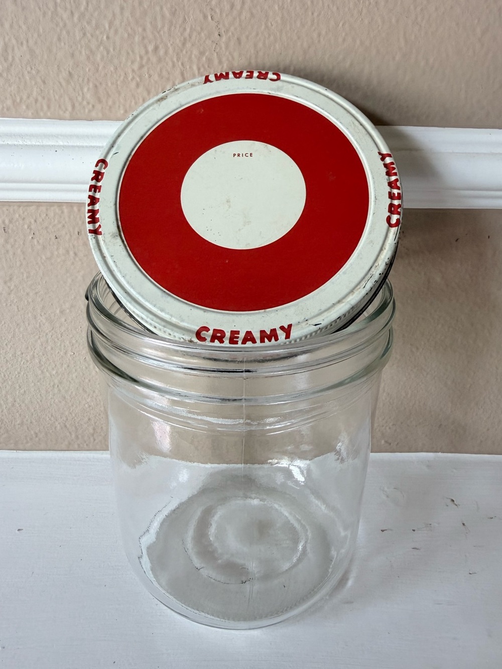 Vintage Ball Creamy Peanut Butter Glass Jar Original Red White Metal Lid 1950’s
